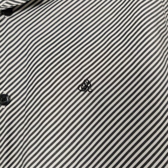 Sarar Men's Color Block Striped Button Down Shirt in Black White Cotton Office - Picture 2 of 9